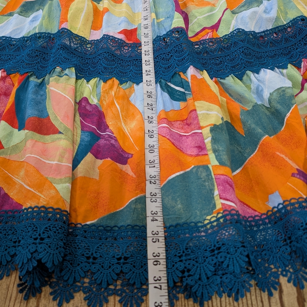 Diamond True XL Tropical Women's Boho A-Line Skirt Blue Lace Trim - Picture 7 of 11